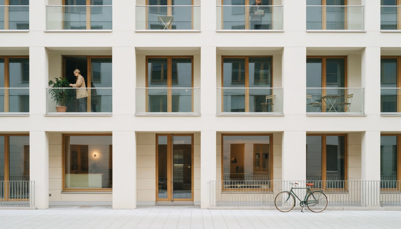 Fassade mit gleichmäßig wiederkehrenden Lisenen zwischen den Fensterachsen
